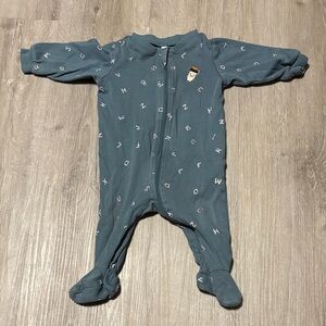 Pekkle Cozy Alphabet Print Kids Footie - Teal